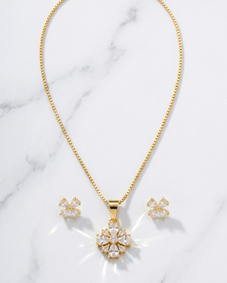 Blooming Grace Necklace
Golden Blossom  pendant set 1||1 quality