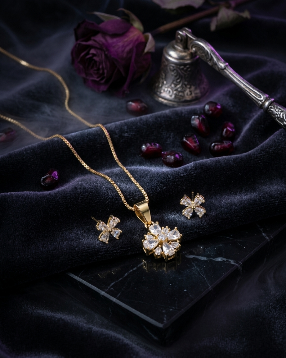 Blooming Grace Necklace
Golden Blossom  pendant set 1||1 quality